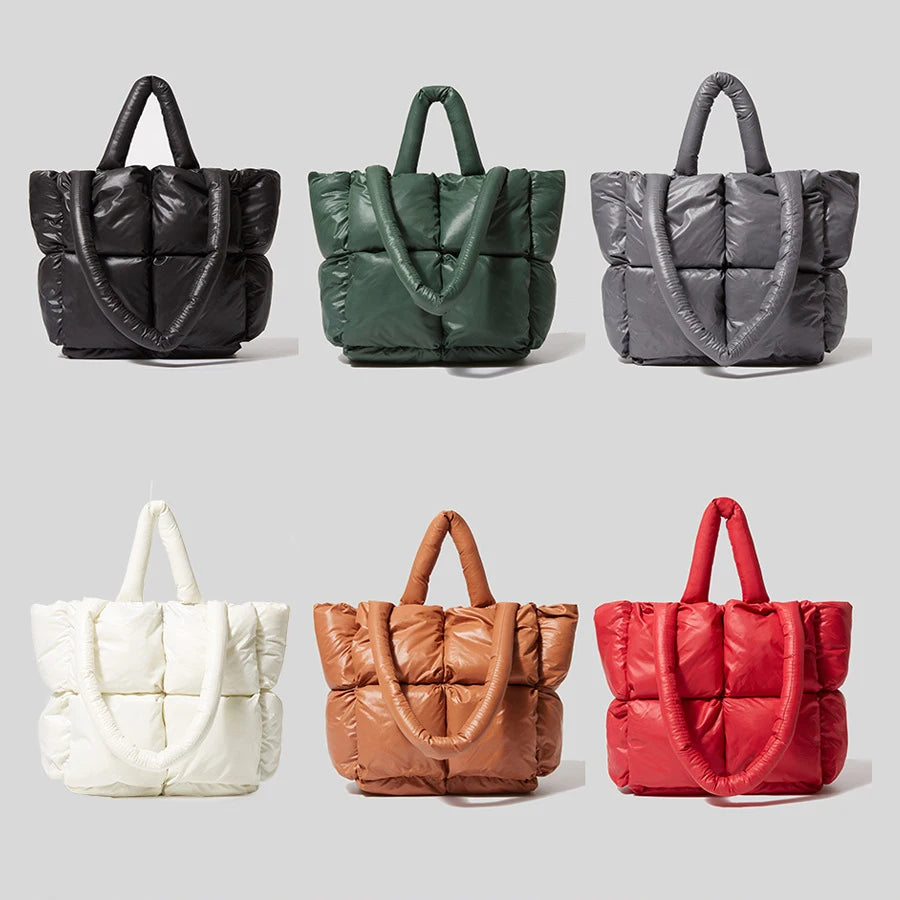 Fashion Large Tote Padded Handbags Designer Quilted Women Shoulder Bags Luxury Nylon down Cotton Crossbody Bag Winter Purse 2024
