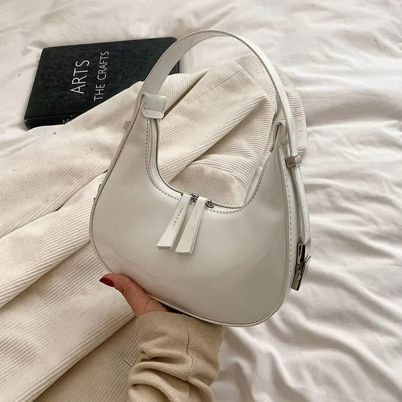 Trendy Designer Solid Shoulder Bags for Women Handbags and Purses 2024 New Fashion Patent Leather Underarm Ladies Tote Bags