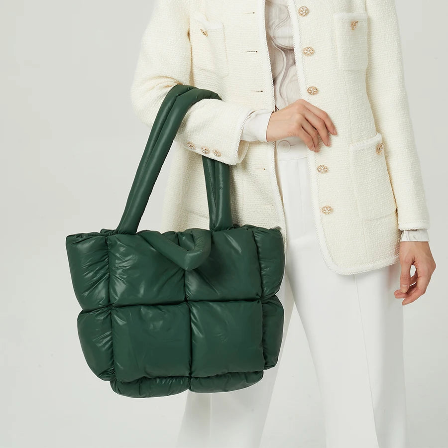 Fashion Large Tote Padded Handbags Designer Quilted Women Shoulder Bags Luxury Nylon down Cotton Crossbody Bag Winter Purse 2024