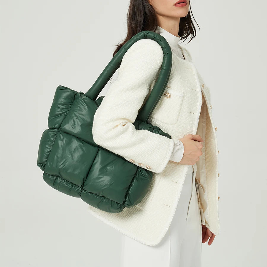 Fashion Large Tote Padded Handbags Designer Quilted Women Shoulder Bags Luxury Nylon down Cotton Crossbody Bag Winter Purse 2024