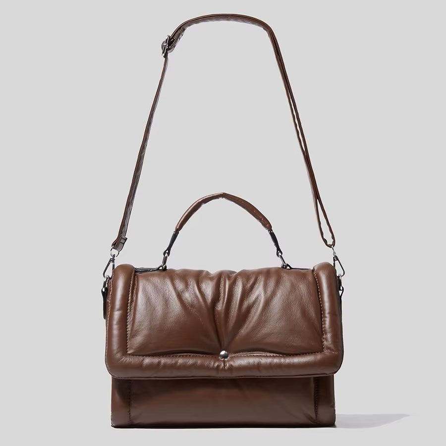 Designer Brands Padded Women Handbags down Cotton Shoulder Crossbody Bags Luxury Pu Leather Messenger Bag 2023 Winter Square Sac