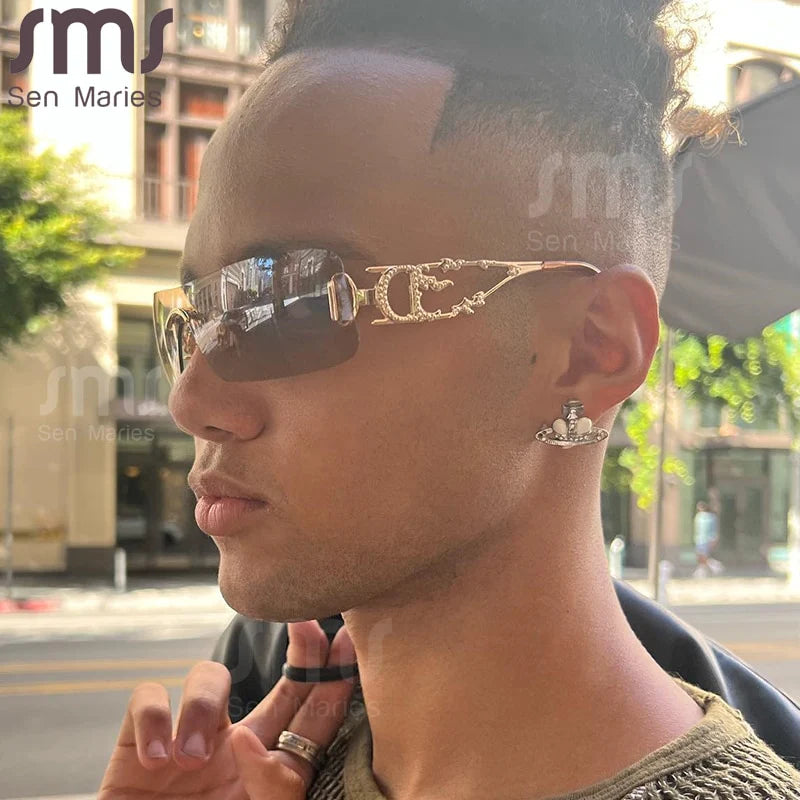New Punk One Piece Sunglasses Women 2000'S Brand Designer Sun Glasses Y2K Wrap around Sunshade Eyeglasses Men Eyewear Goggles