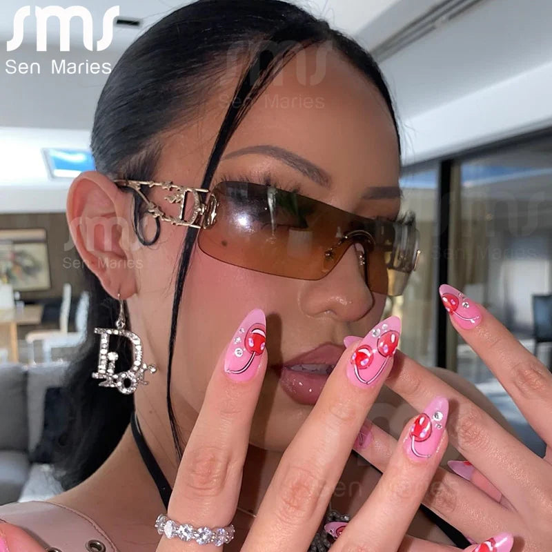 New Punk One Piece Sunglasses Women 2000'S Brand Designer Sun Glasses Y2K Wrap around Sunshade Eyeglasses Men Eyewear Goggles