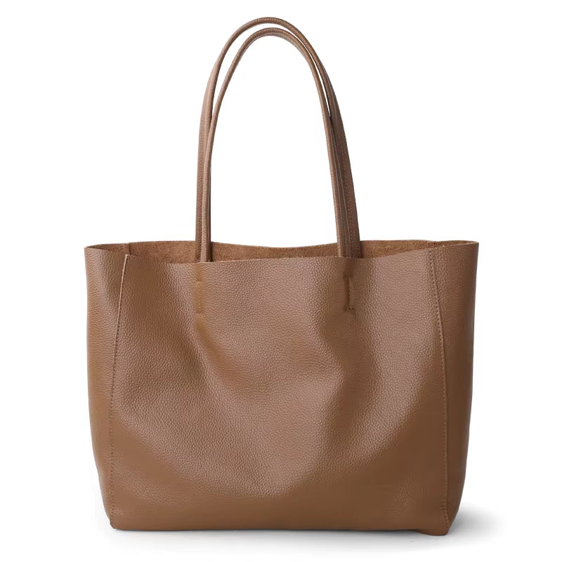2023 New Women Deluxe Cowhide Genuine Leather Totes Handbag Lady Simple Soft Satchels Bag High Capacity Waterproof Shopping Bags