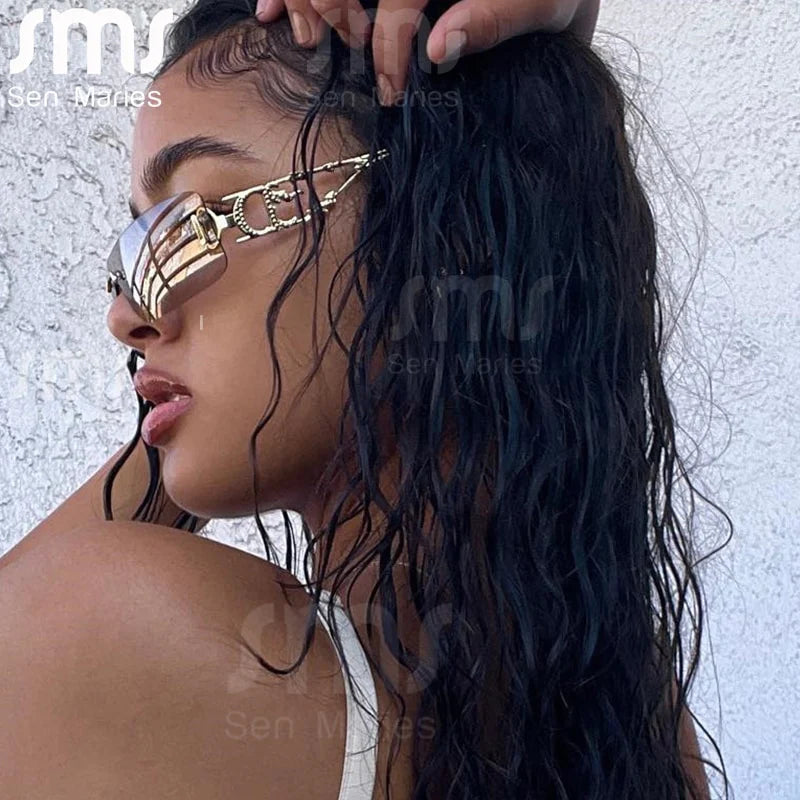 New Punk One Piece Sunglasses Women 2000'S Brand Designer Sun Glasses Y2K Wrap around Sunshade Eyeglasses Men Eyewear Goggles