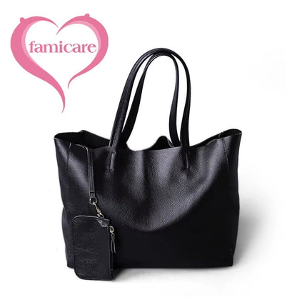 2023 New Women Deluxe Cowhide Genuine Leather Totes Handbag Lady Simple Soft Satchels Bag High Capacity Waterproof Shopping Bags