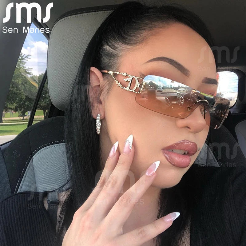New Punk One Piece Sunglasses Women 2000'S Brand Designer Sun Glasses Y2K Wrap around Sunshade Eyeglasses Men Eyewear Goggles