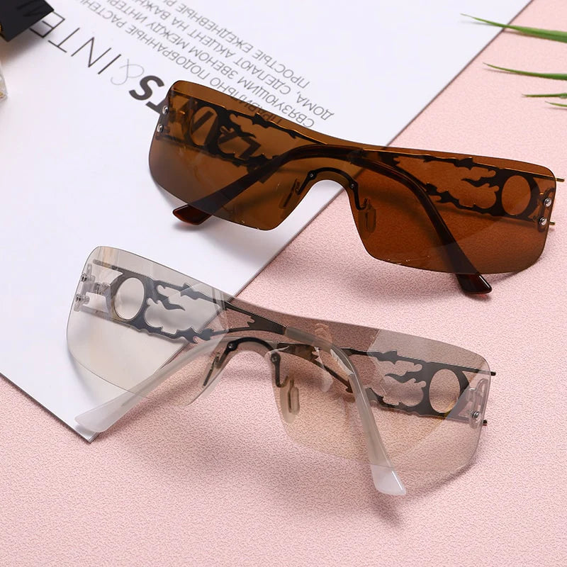 New Punk One Piece Sunglasses Women 2000'S Brand Designer Sun Glasses Y2K Wrap around Sunshade Eyeglasses Men Eyewear Goggles