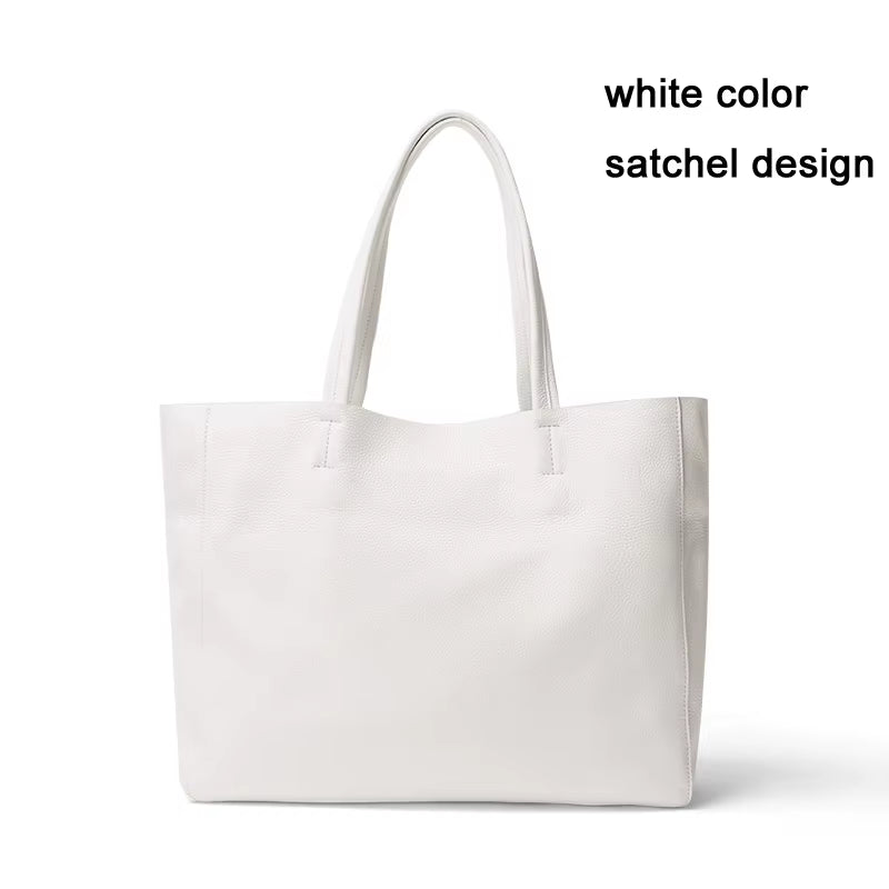 2023 New Women Deluxe Cowhide Genuine Leather Totes Handbag Lady Simple Soft Satchels Bag High Capacity Waterproof Shopping Bags