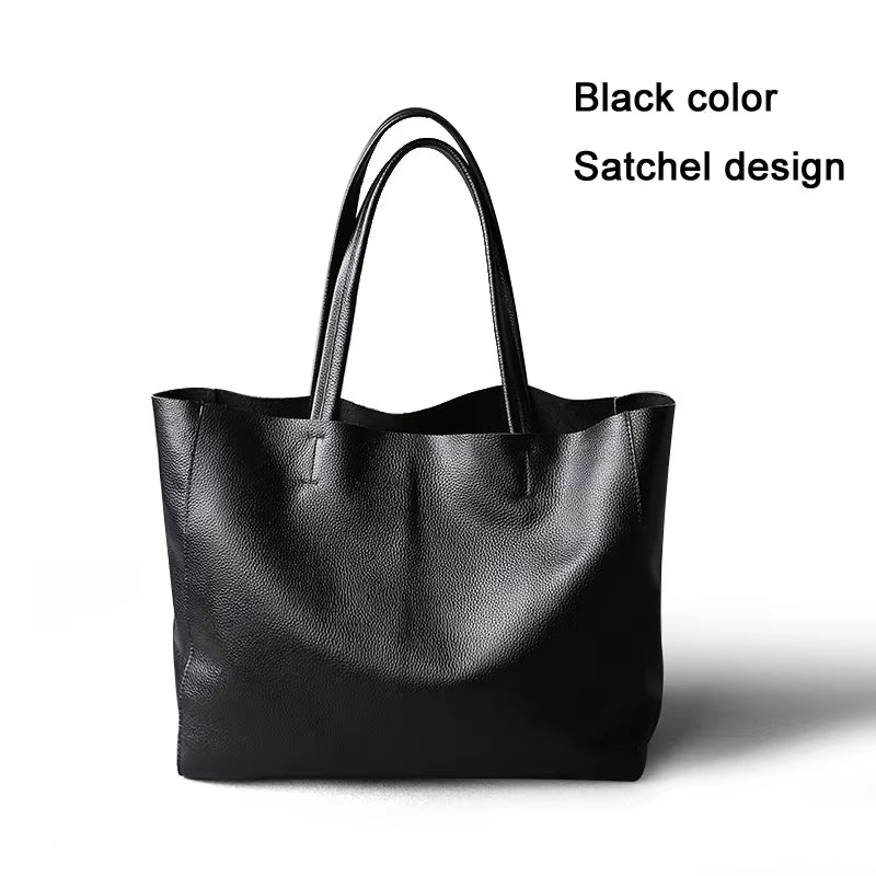 2023 New Women Deluxe Cowhide Genuine Leather Totes Handbag Lady Simple Soft Satchels Bag High Capacity Waterproof Shopping Bags