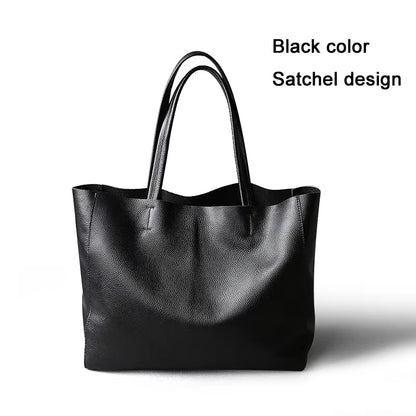 2023 New Women Deluxe Cowhide Genuine Leather Totes Handbag Lady Simple Soft Satchels Bag High Capacity Waterproof Shopping Bags