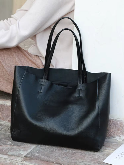 2023 New Women Deluxe Cowhide Genuine Leather Totes Handbag Lady Simple Soft Satchels Bag High Capacity Waterproof Shopping Bags