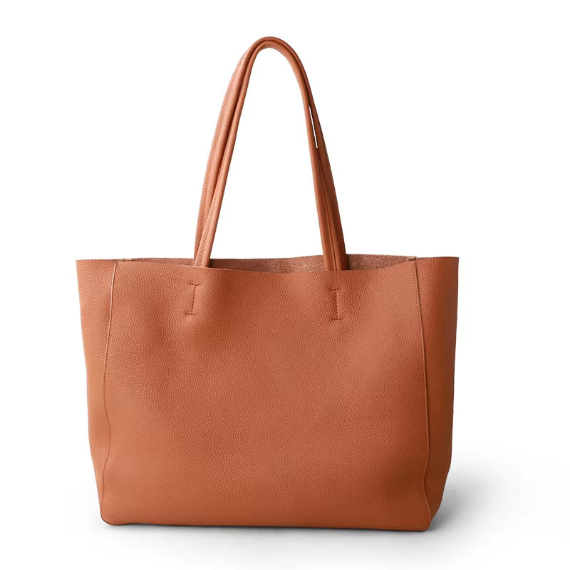2023 New Women Deluxe Cowhide Genuine Leather Totes Handbag Lady Simple Soft Satchels Bag High Capacity Waterproof Shopping Bags